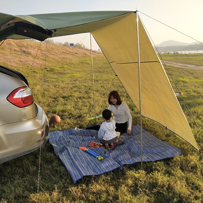 Cheap Goat Tents 3x2m Car Side Awning with Pole Rope Peg Strong Suction Cup Anchor Outdoor Camping Tent Tarp Waterproof Canopy Shade Sun Shelter Tents 
